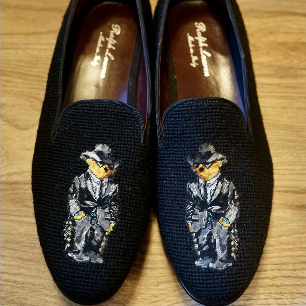 NEW Ralph Lauren Purple Label Needlepoint Collis Alonzo Bear Slippers Retail$875